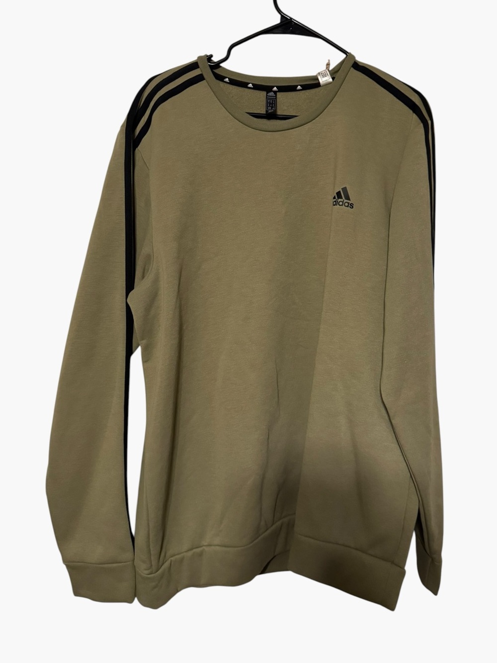 adidas Olive Crewneck Sweatshirt with Black Shoulder Stripes